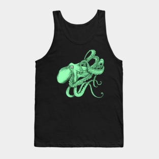 Octopus, green, on black. A tangle of tentacles. Tank Top